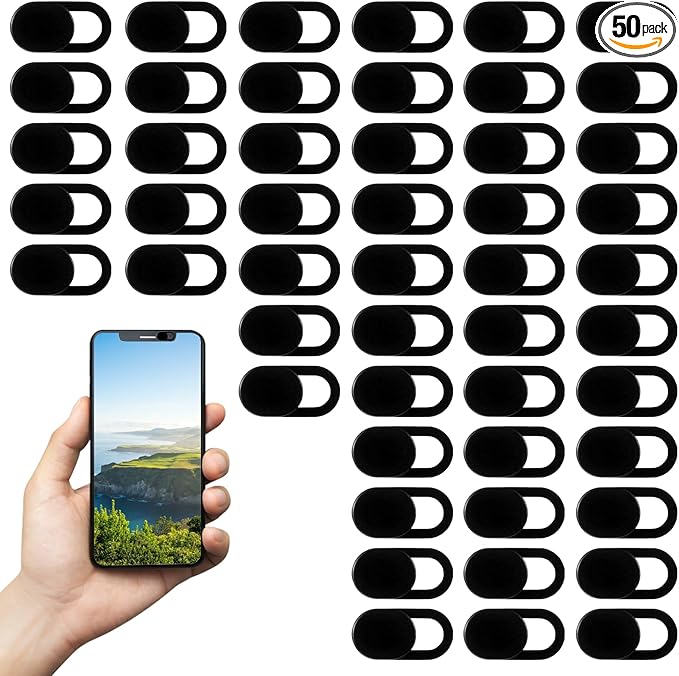 50 Pcs Webcam Cover Slide, 0.023 Inch Ultra-Thin Universal Camera Privacy Cover Black Camera Covers Slide for Phone, Laptop, Computer
