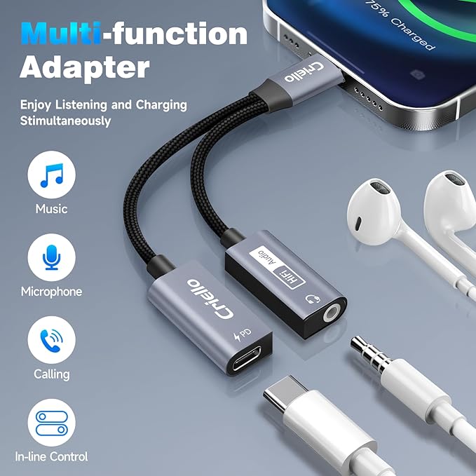 Magnetic USB-C to 3.5mm Audio Adapter and Charger 2 in 1 Headphone and Charger Type C Audio Adapter with PD 60W Fast Charging Dongle Cable for iPhone 17/16/15 Pro Max, iPad Pro/Air, Galaxy S25