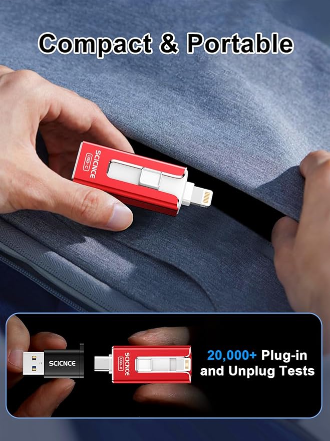 SCICNCE 256GB Flash Drive Intended for iPhone, USB Memory Stick Storage Backup for Photos Videos, Plug and Play No APP Required, Compatible with iPhone iPad Android and Computers (Red)