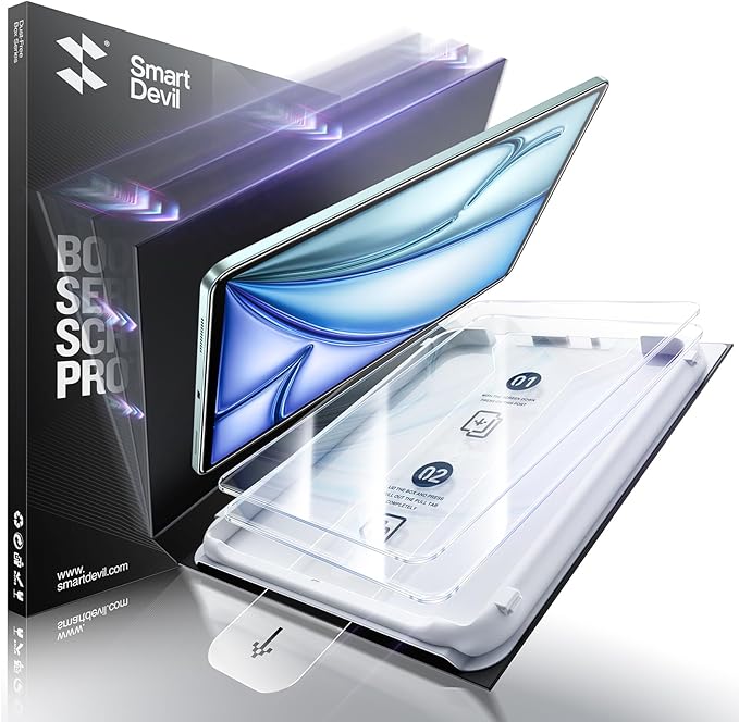 SMARTDEVIL Screen Protector for iPad Air 13 inch (2025/2024, M3/M2) with Easy Installation Frame, 9H Clear Tempered Glass Film, Anti-Shatter, 2 Pack
