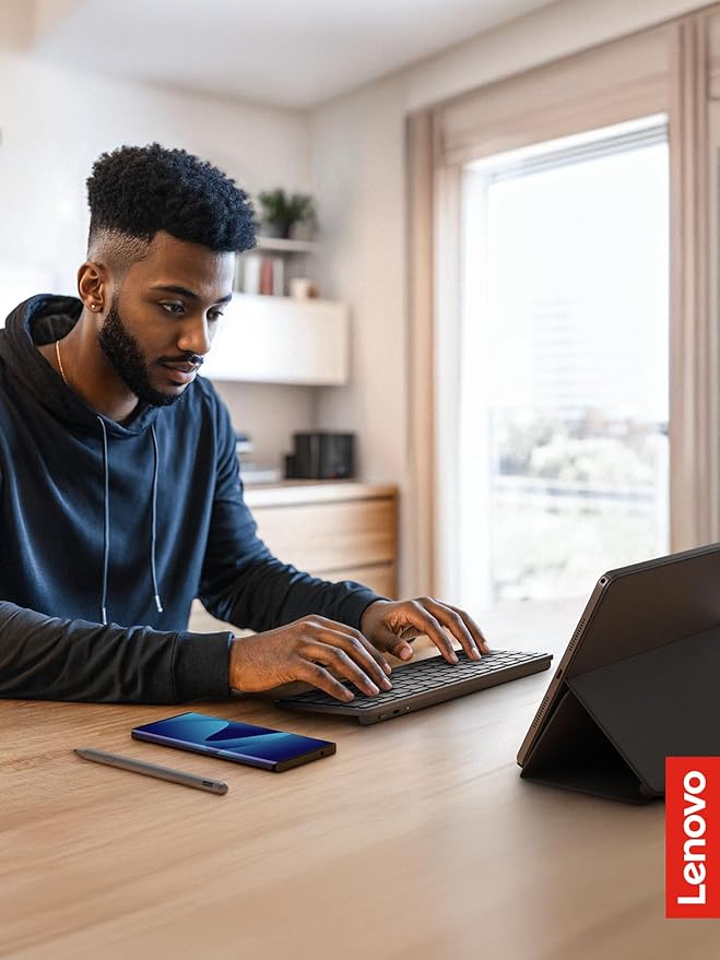 Lenovo Multi-Device Wireless Bluetooth Keyboard, Connect Up to 3 Devices Simultaneously, Compatible with iOS, Android, Windows, Slim Profile, Rechargeable, 60-Hour Battery Life, Iron Grey