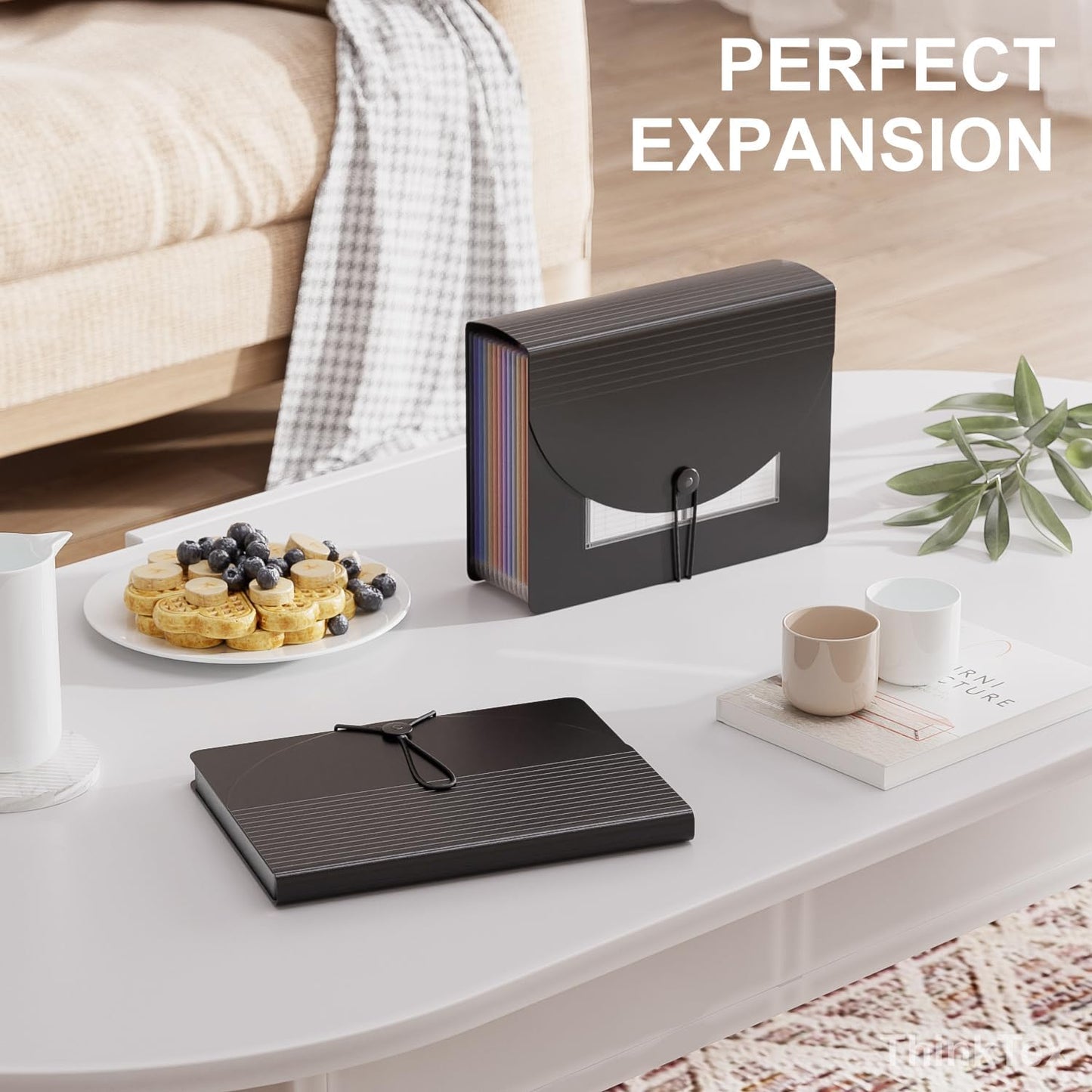 ThinkTex Accordion File Organizer, 12 - Pocket Expanding File Folders for Paper Receipts, Bills&Taxes Organizer, Letter/A4 Size Document Holder for School, Office, Home with Colorful tabs- Black