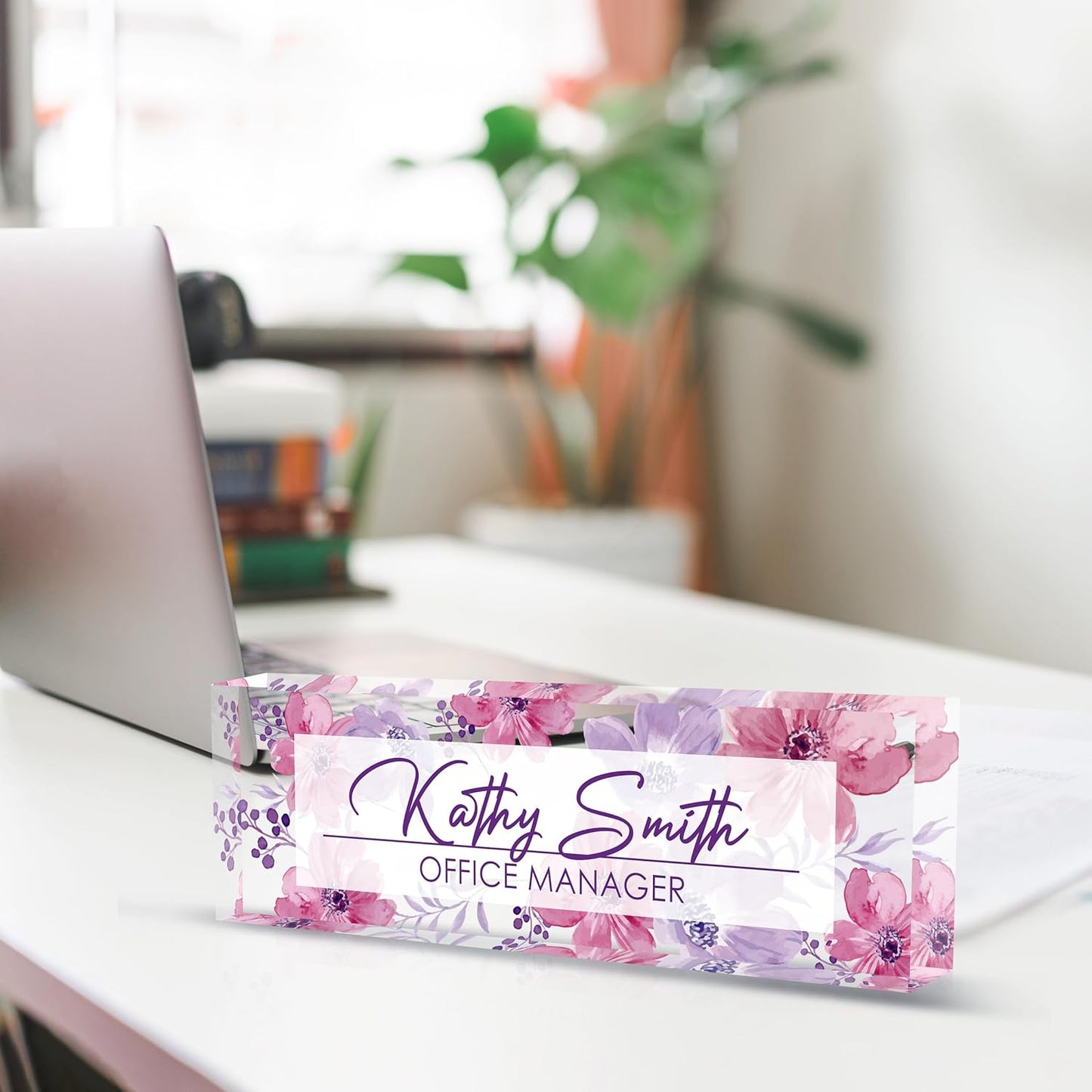 Personalized Name Plate for Desk, Custom Desk Name Plate, Acrylic Name Plate Office Desk Accessories, Personalized Office Gifts for Coworkers Teachers, Employee Appreciation Gifts (A-WaterColor4)