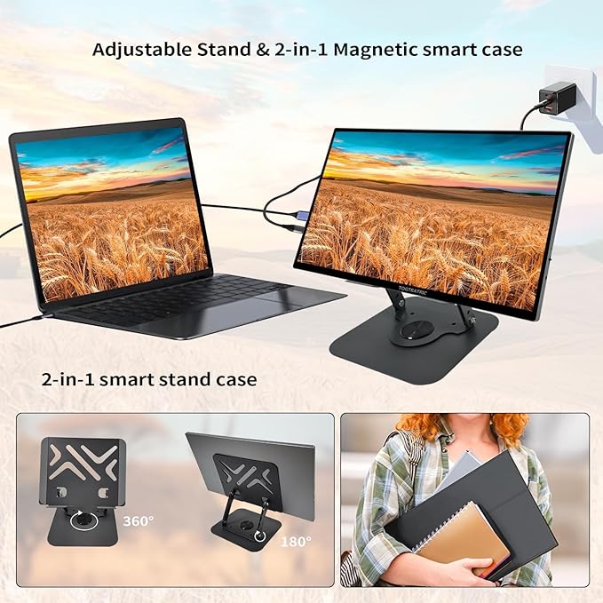 18.5 Inch Touchscreen Large Portable Monitor Metal Shell IPS HDR 1080P with Smart Cover & Rotatable Stand & Speakers, 99% sRGB, 350cd/m², VESA, USB-C HDMI External Touch Screen for Mac/Laptop/PC/Phone