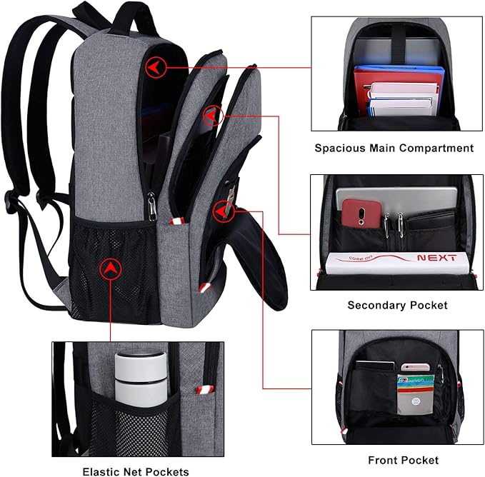 Travel Laptop Backpack, Anti Theft Backpack for Men and Women with USB Slit Business Computer Backpack Bag (Grey, 15.6 Inch)