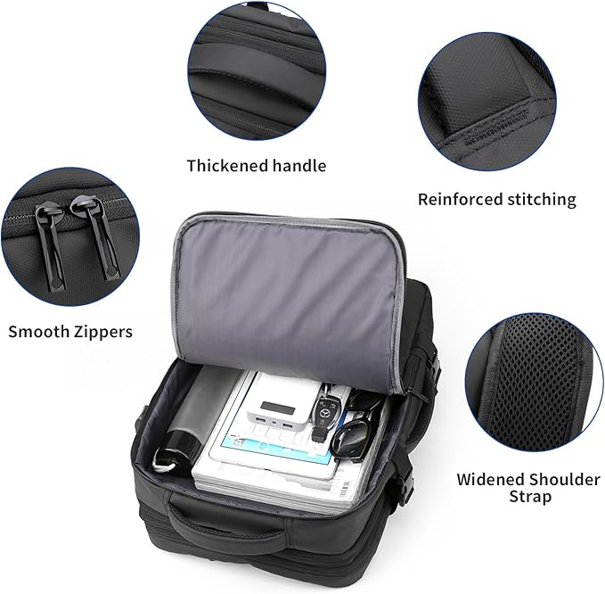 Travel Backpack for Men Women, Expandable Backpacks with Charging Port for Business Work Commute Casual, Black