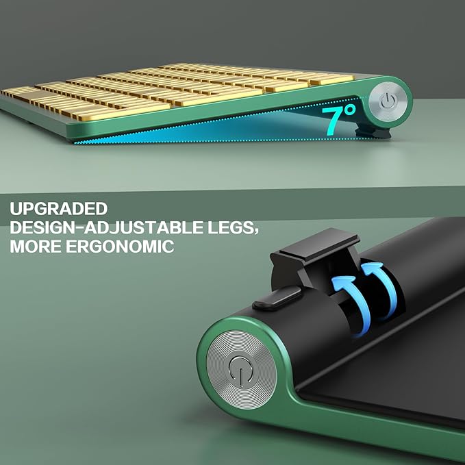 JOYACCESS Slim Compact Wireless Keyboard - Full-Size Silent Keys & Ergonomic Design, Number Pad & Dustproof Cover for Windows/Mac - Emerald Green