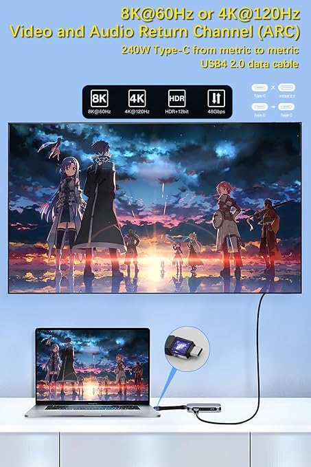 Duttek 80Gbps Short USB C Cable 5inch [ 240W PD,16K/8K@60Hz Video, 120Gbps Bandwidth Boost] Thunderbolt 4 Cable Compatible with iPhone 16, MacBook, Thunderbolt 5, SSD, MacBook,USB 4 Grey