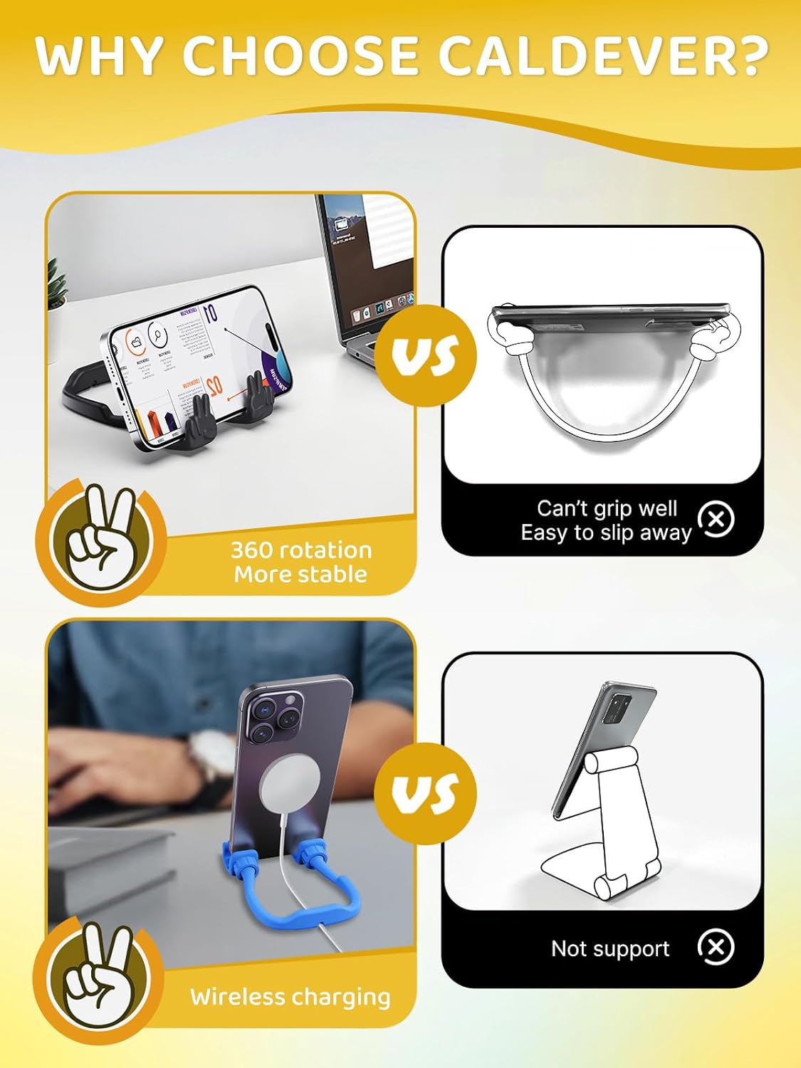 Stocking Stuffers for Teens Boys Girls Kids Cell Phone Stand: 2 Pack Upgrade Adjustable Peace Sign Thumbs Lazy Phone Holder for Desk Cool Gadgets Birthday Gifts for Women Men Adults (Black&Blue)