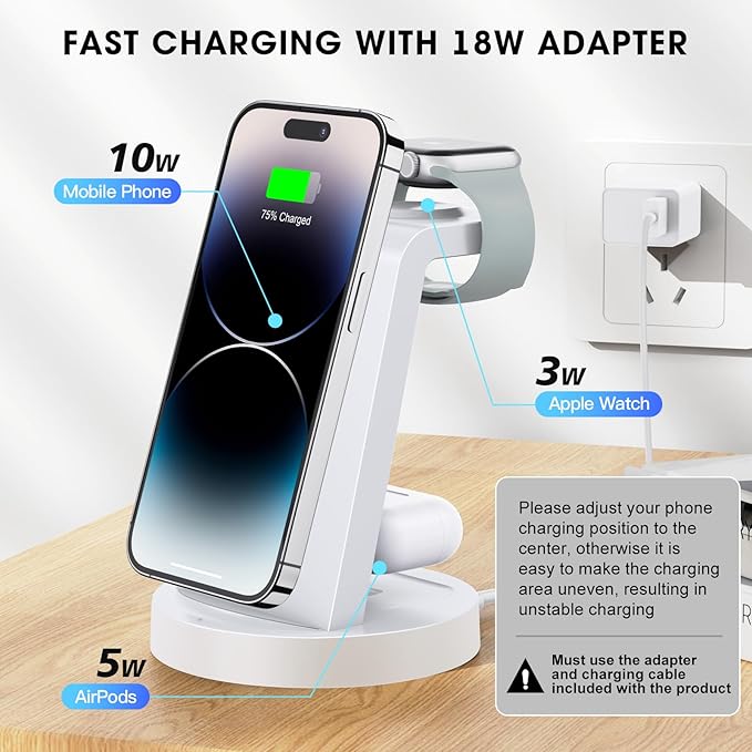 3 in 1 Charging Station for iPhone - Wireless Charger for Apple Products Multiple Devices - Charging Dock Stand for AirPods (for iPhone 17 16e 16 15 14 13 pro 12 11 X Max)