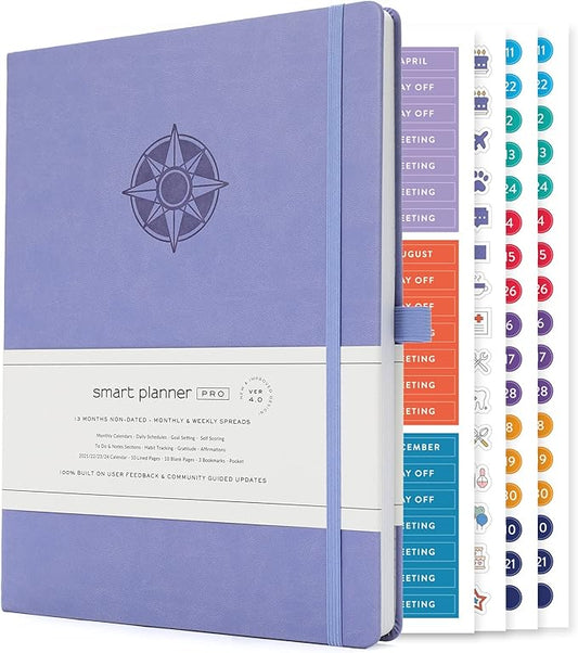 Smart Planner Pro – Large 11 x 8.5 inches (A4) – Undated Agenda Daily Planner – Tested & Proven to Achieve Goals & Increase Productivity, Time Management & Happiness with Weekly, Monthly, Gratitude Sections, Back Pocket (Lavender)