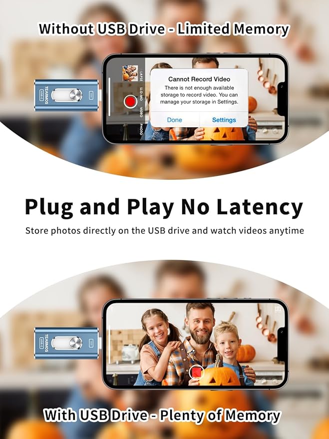 256GB Photo Stick for iPhone Flash Drive, Memory Stick Phone Storage for Photos and Videos Files Backup, Compatible with iPhone iPad Android PC, Plug & Play, No App Required (Blue)