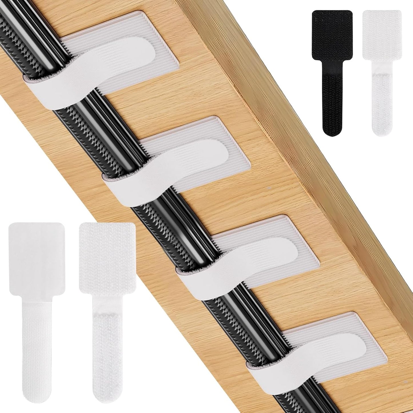 50-Pack Reusable Self-Adhesive Cable Ties Cable Management Adjustable Hook & Loop Straps for Organizing Data Cables, Wires, Headphones Under-Table Cord Management for Home, Office