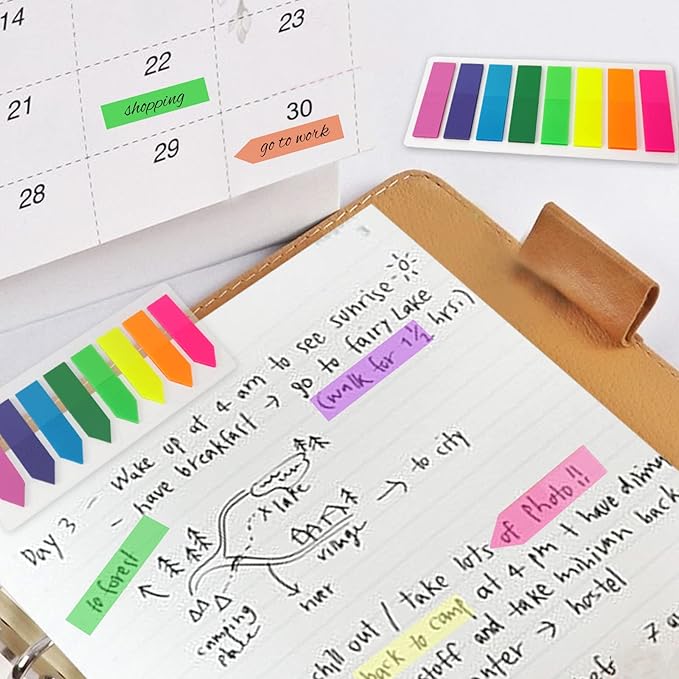 KICNIC Page Markers Colored Sticky Tabs 1600 Pcs, Translucent Arrow Flags for Page Marking, Fluorescent Index Tab Stickers for Notebooks, Small Sticky Notes Flags [8 Colors, 8 Sets]