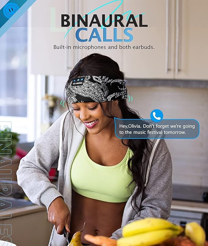 LC-dolida Sleep Headphones Bluetooth Headband Music Headband Wireless Band Headband Headphones with Thin HD Stereo Speakers Perfect for Side Sleepers, Sport, Yoga, Travel