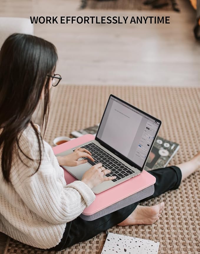 Lap Desk with Pillow Cushion, Portable Laptop Bed Desk, Fits up to 15.6 inch Laptop, Lap Stand for Bed & Couch & Carpet, Book Tablet/Drawing Board - Pink