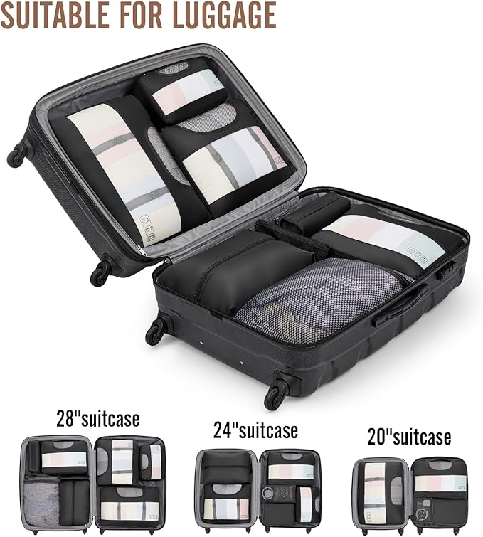 Veken 10 Set Packing Cubes for Travel Essential, Suitcase Organizer Bags in 4 Sizes, Carry-On Luggage Accessories with Large Laundry & Hanging Toiletry Bag, Must-Have for Airplane, Road Trip & Camping