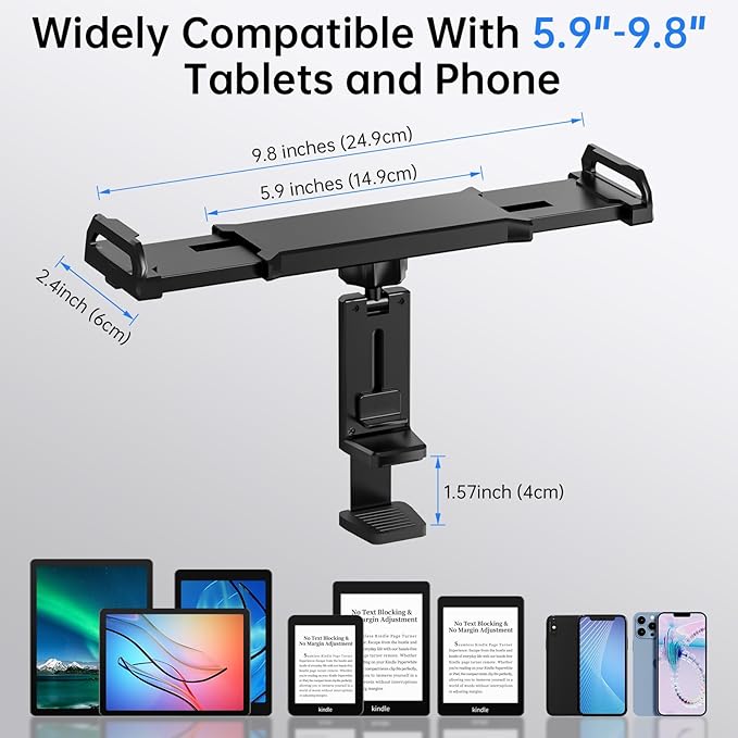 Airplane Tablet Holder Mount–Airplane iPad/Kindle/Phone Holder HandsFree Adjustable Mount for iPad & Tablets, Secure Travel Tablet Stand for Plane Seat Back, Fits 5.9"-9.8" Devices, Flight Accessories