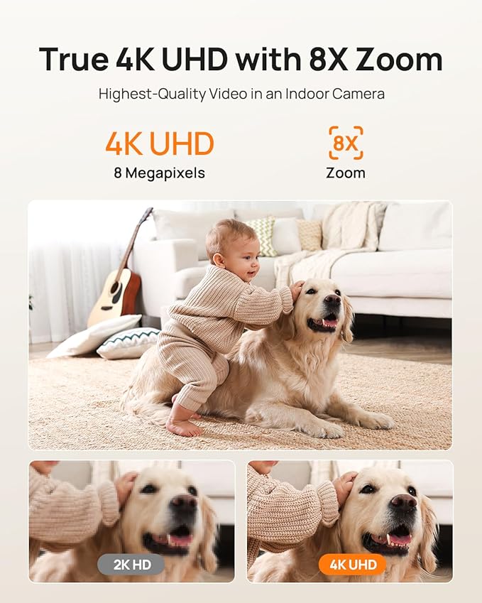 Anona 4K UHD Indoor Camera, Pet/Dog/Baby Security Camera with Phone App, 360°Pan-Tilt, 5G/2.4G Dual-Band Wi-Fi 6, Auto-Tracking, Person/Pet/Baby Crying Detection, Privacy Mode, Two-Way Audio, 2 Pack