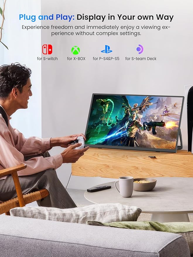 UPERFECT Portable Monitor 15.6", 125% sRGB Ultra-Slim Laptop Monitor with Protective Sleeve, Built-in Adjustment Stand | Speaker | VESA, HDMI USB-C Plug & Play Second Screen for Phone Game Console