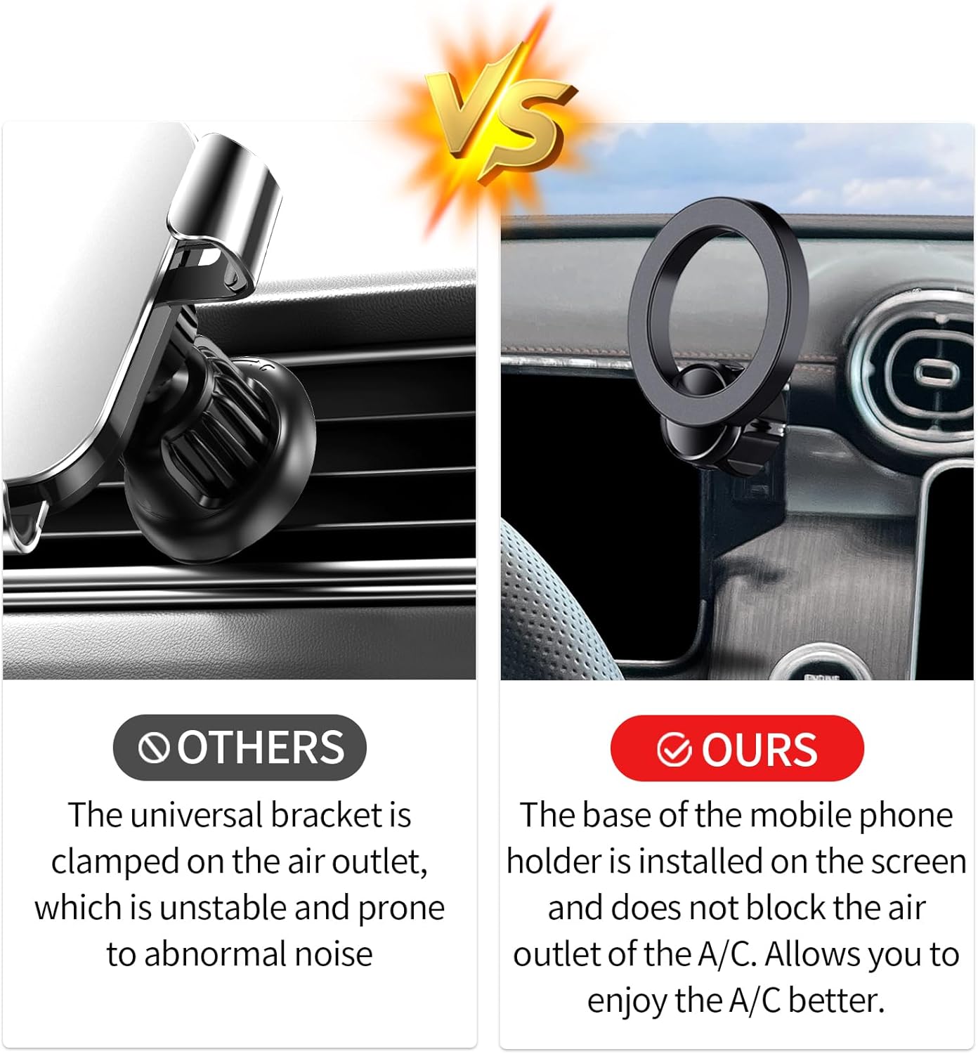 Car Phone Holder for 2023-2025 Mercedes Benz GLC / 2022-2025 C-Class Accessories 12.3-Inch Digital Instrument Cluster Screen Fixed Clip, 360° Rotation Phone Mount Compatible with MagSafe