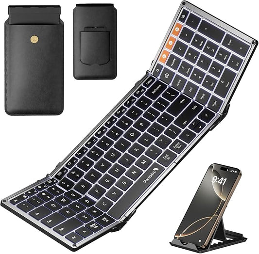 ProtoArc Backlit Foldable Keyboard, XK01 Plus Folding Portable Bluetooth Keyboard for Travel, True Full Size External Wireless Keyboards with Backlight for iPad Tablet Smartphone Laptop PC