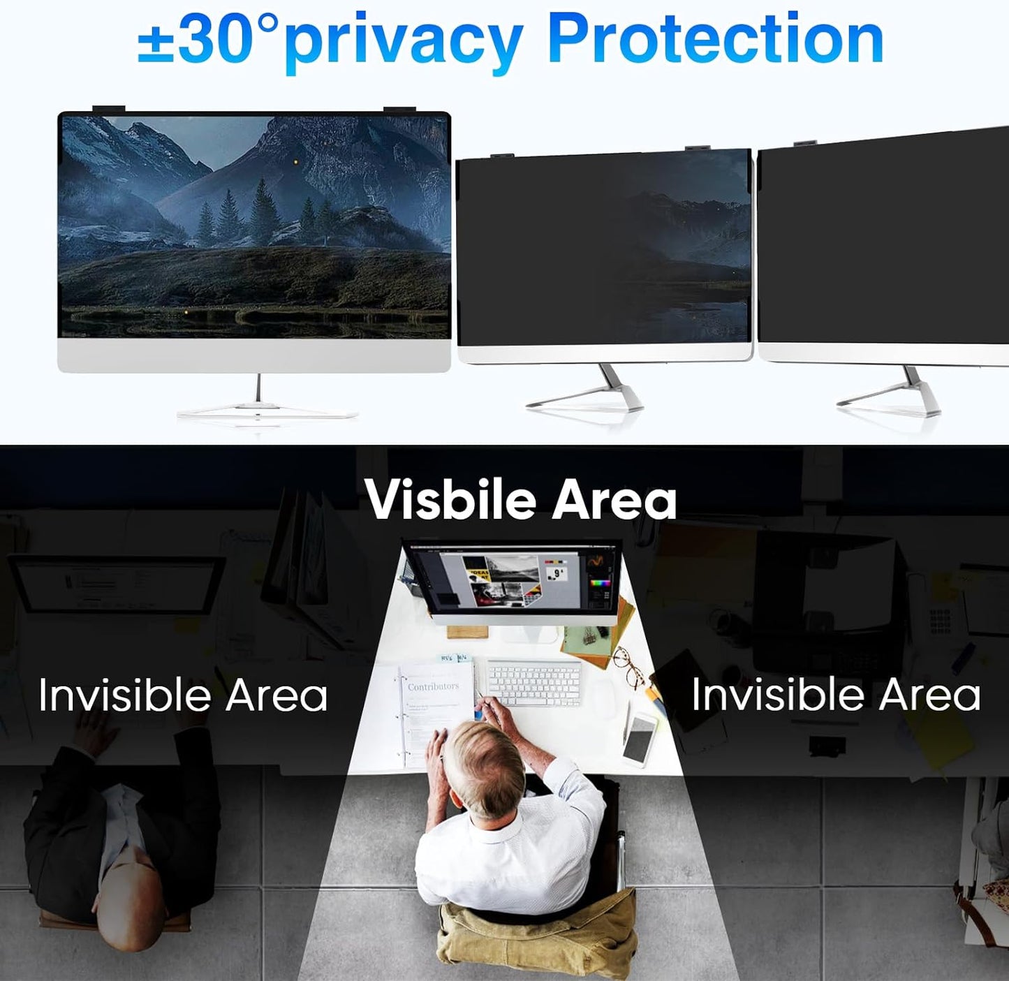 Computer Privacy Screen 23.6 Inch Magnetic, Removable Hanging Privacy Shield for frameless Monitor 16:9 Widescreen, Anti Blue Light, Anti-Glare Protector