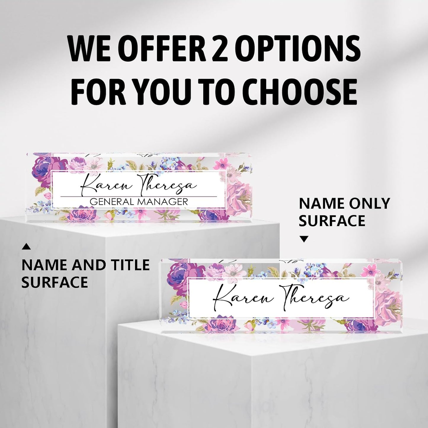 Custom Office Name Plate, Personalized Gifts for Women & Men, Appreciation Gifts for Employees, Boss, Teacher - Office Desk Accessory (Purple Hydrangea Flower)