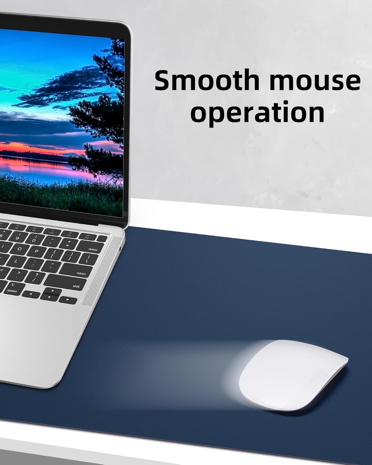 AFIING Leather Desk Pad Protector, Mouse Pad, Office Desk Mat, Non-Slip PU Leather Desk Blotter, Large Desk Mat, Waterproof Keyboard Mat for Office/Home/Decor (Midnight Blue, 48" x 17")