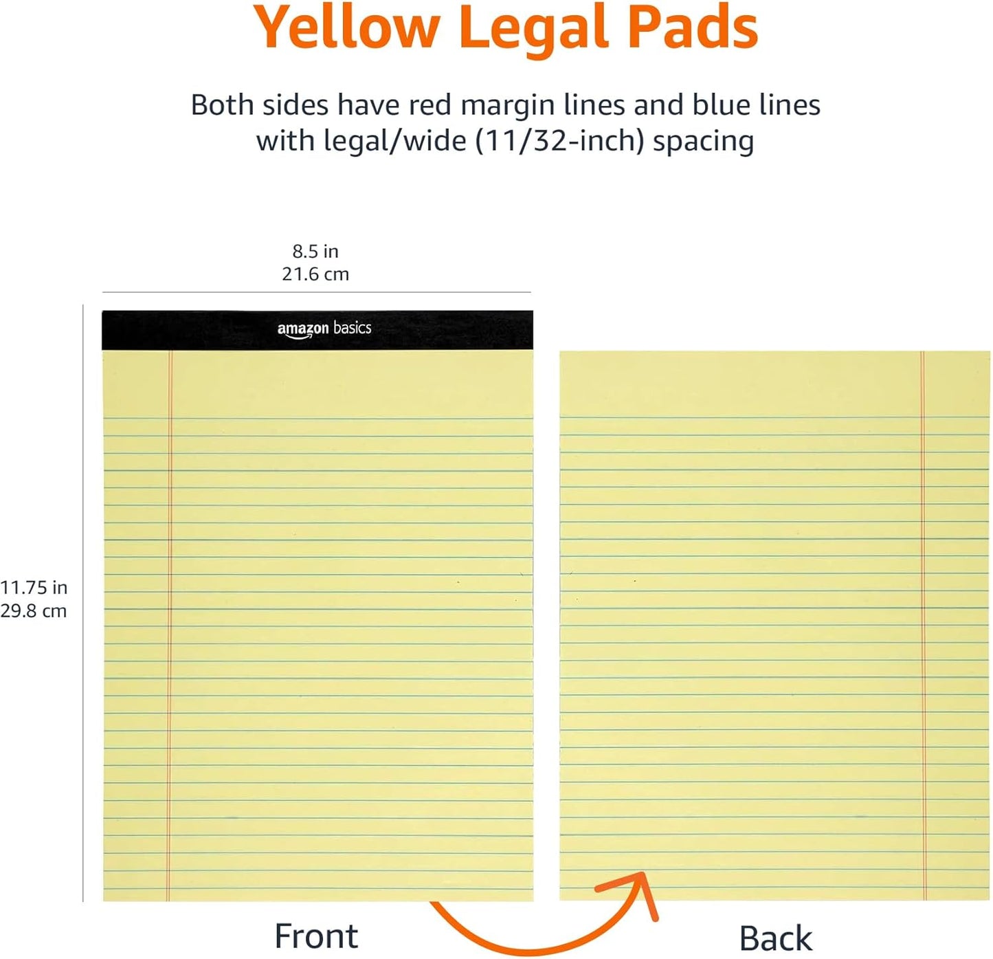 Amazon Basics 50 sheet Wide Ruled Lined Writing Note Pad, 8.5" x 11.75", 12-Pack, 600 Perforated Sheets, Canary
