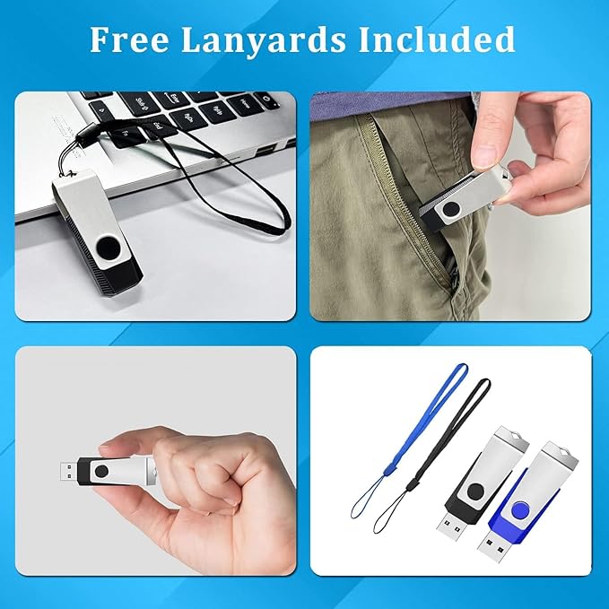 2GB Flash Drive 2 Pack, USB 2.0 Thumb Drives Jump Pen Drive Memory Stick with LED Light and Lanyards for Storage and Backup (Black Blue)