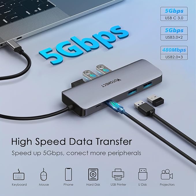 USB C Hub 10-in-1 with 4K HDMI Adapter, SD/TF Card Reader, 100W PD Charging, 2 USB 3.0 Ports, and 3 USB 2.0 Ports for MacBook Pro/Air, Dell XPS, Lenovo ThinkPad, etc.