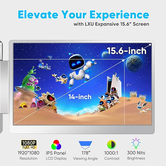 15.6" Laptop Screen Extender, FHD 1080P IPS Portable Monitor for Laptops 12~18.5 inch, Triple Screen Laptop Monitor Extender Display, Plug & Play with USB-C HDMI for Windows/MacBook/PS5/Switch/PS4