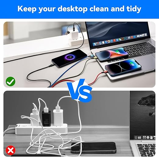 6 in 1 Multiple Charging Cable, 2Pack 6Ft Multi Chargers Cord for All Devices Braided USB A/C to Lightning/Type C/Micro USB Ports Universal Charger Cable for iPhone Series/Samsung/Tablets/PS and More