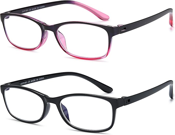 EYEURL 2 Pack Reading Glasses Blue Light Blocking Readers for Women-TR90 Lightweight Computer Reading Glasses Stylish Rectangular Frames Eyeglasses+0.75