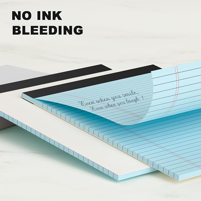 Blue Legal Pad Note Pads 8.5 x 11 inch, Wide Ruled Clear Print Writing Pads 30 Sheets/Pad, 20lb Colored Paper, Perforated Notepad with Sturdy Back (3 Pads Blue)