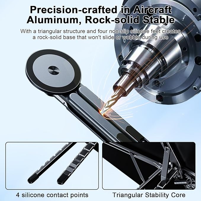 Foldable Laptop Stand for Desk, All-in-One Portable Holder for Laptop, Phone & Tablet with Magnetic Mount - 8-Angle Adjustable Aluminum with Non-Slip Base for 10-15.6" Laptops