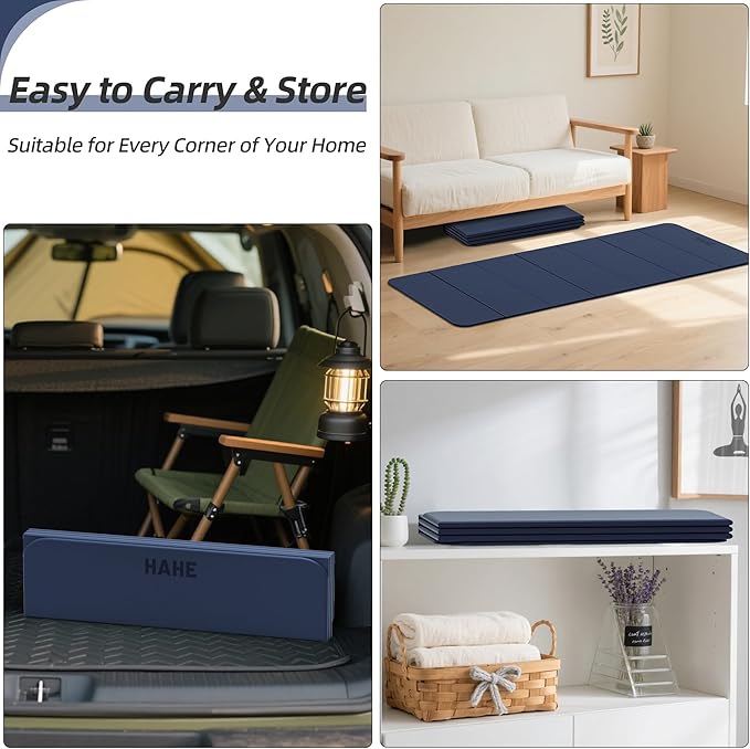 Foldable Yoga Mat, 74"Lx32"Wx1/3"Thick, Folding Exercise Mat, Non-slip Wide Pilates Mats for Home Workout/Travel, Portable Yoga Mat Thick for Yoga/Pilates/Camping/Floor Exercises