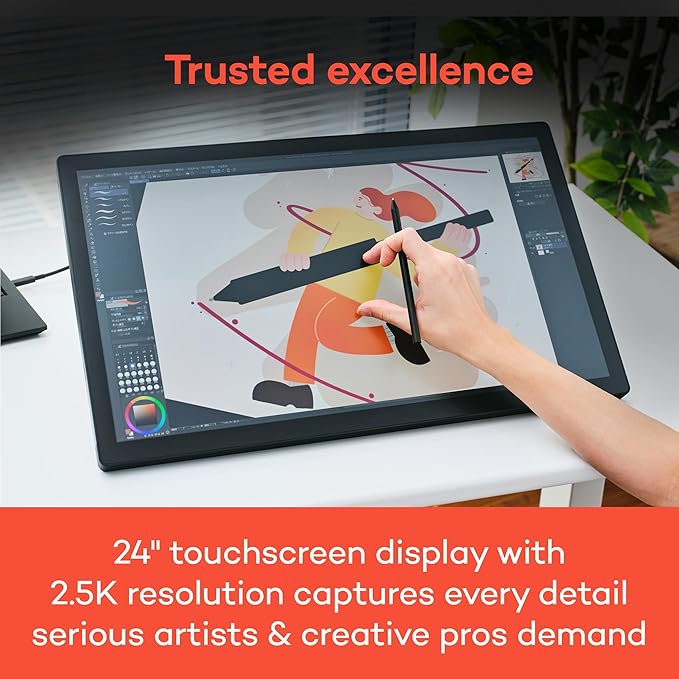 Wacom Cintiq 24 Touch Drawing Tablet with Screen, 23.8 inch Display, Pro Pen 3 (Battery-Free), 100% sRGB Pen Display for Artists, Designers, Animation, Game Dev, Works with Mac, PC & Android