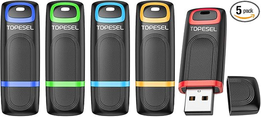 TOPESEL 64GB Flash Drive 5 Pack, USB 2.0 Thumb Drives High Speed Memory Stick Jump Drive Zip Drive for Data Storage and Backup (Five Mixed Colors: Red Blue Cyan Orange Green)
