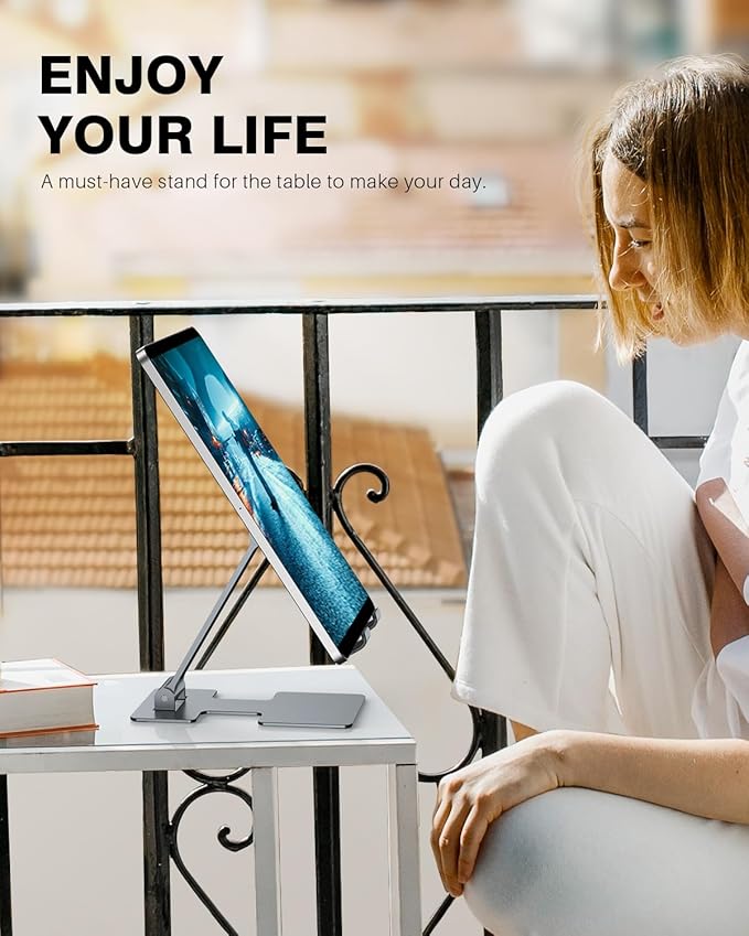 Anozer Tablet Stand,Adjustable Tablet Holder for Desk,Foldable for iPad Stand Dock Holder for iPad Air 5/4/Mini 6/Mini 5/10.2/Pro 12.9/Pro 11,Portable Monitor,Surface (4-13 inch)-Grey