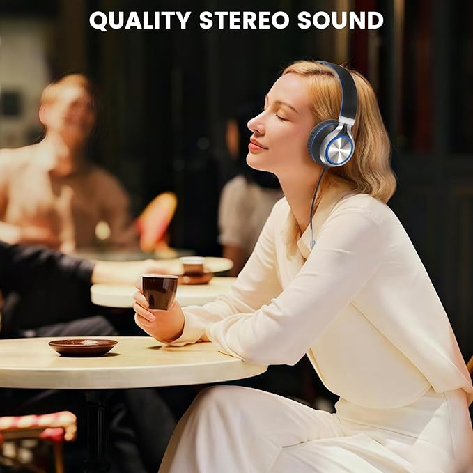 INFURTURE USB C Headphones with Mic & Volume Control, Wired Headphones Type C Only 191g Lightweight Foldable for Smartphone/Tablet, Plug-in Corded Headphone Over Ear (Blue