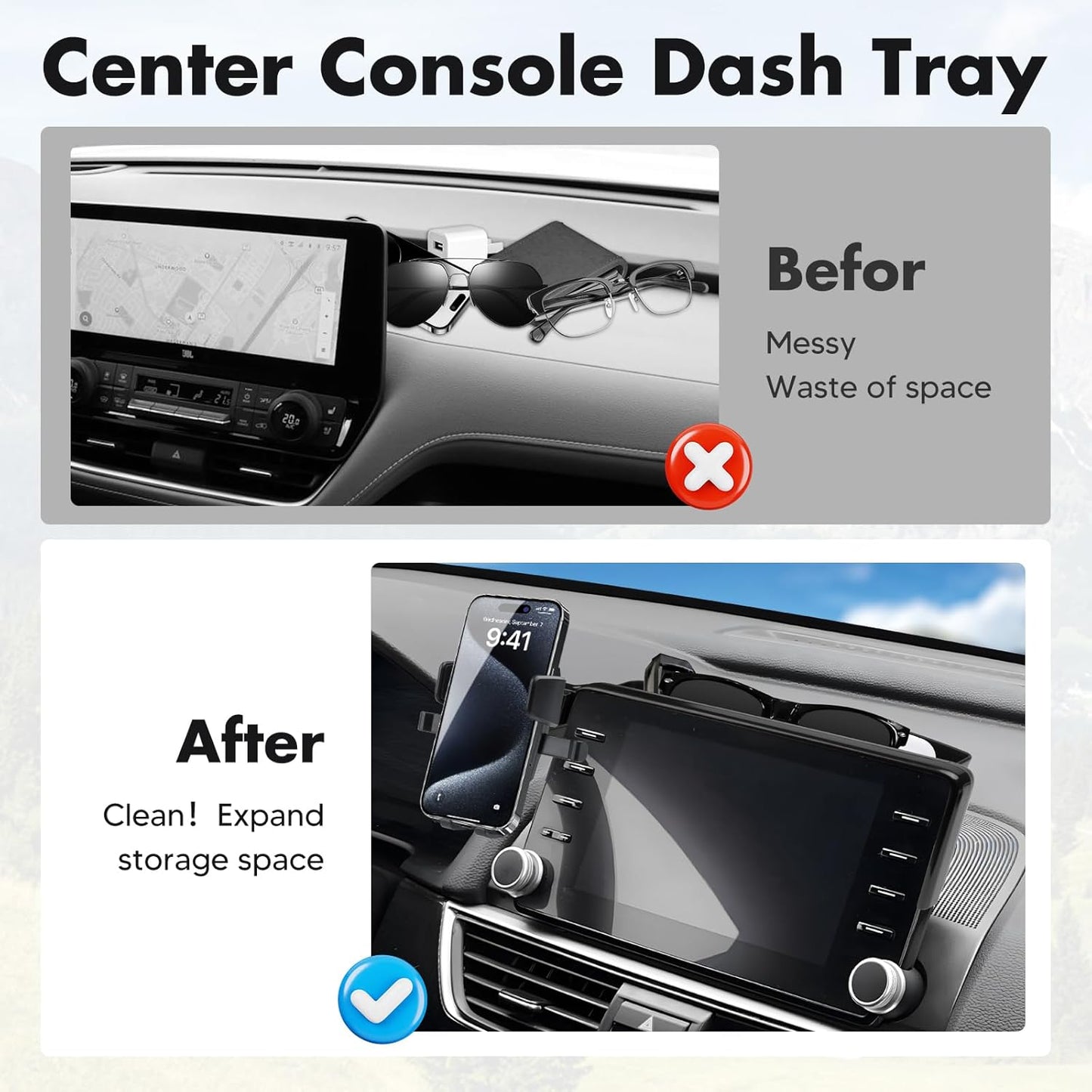 FIILINES Phone Holder for Honda Accord 2018-2022 (Fit 8" Touch Screen), Phone Mount with Dash Organizer for Accord Accessories, 360 Degree Rotation Dash Mount Cell-Phone Holder