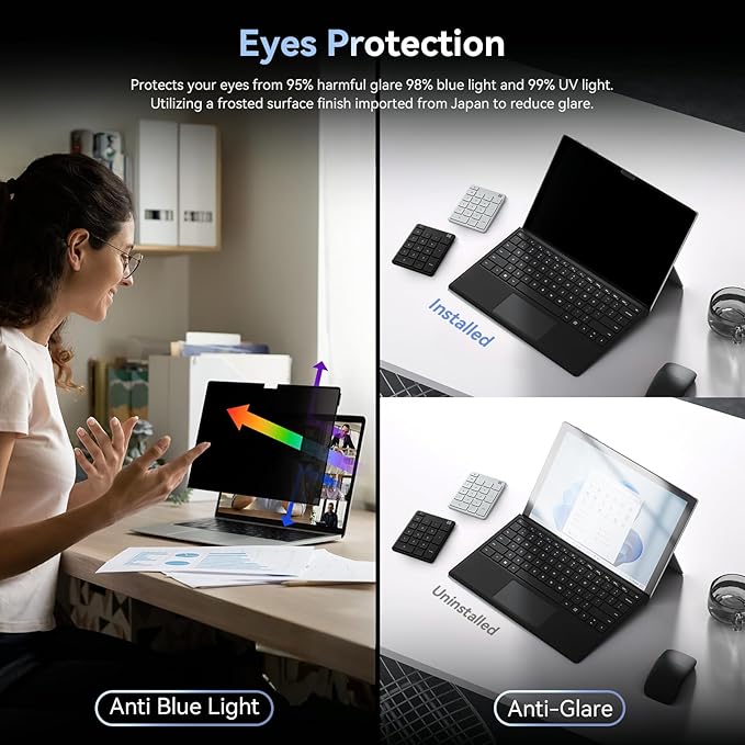 Privacy Filter Compatible with 13.5 Inch Surface Laptop 5/4/3/2/1,Easy On/Off Removable Anti-Glare Blue Light Laptop Privacy Screen Black Security Private