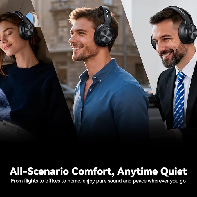 Hybrid Active Noise Cancelling Headphones, Wireless Bluetooth Headphones with Hi-Res Audio, Deep Bass, Transparent Mode, 70H Playtime Over Ear Bluetooth Headset with Fast Charging for Travel/Office/PC