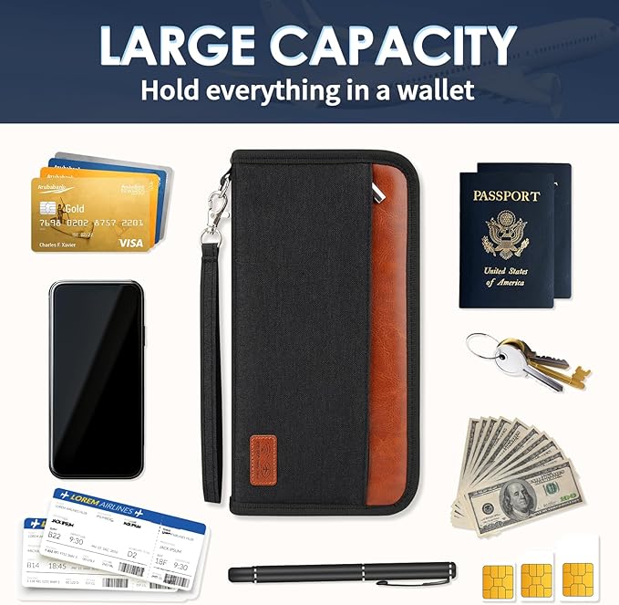 Passport Holder Family - RFID Blocking Passport Organizer,Travel Essentials Premium Wallets Credit Cards Case, Multi Pocket Waterproof Document Bag for Men Women Airports Vacations Business Trips