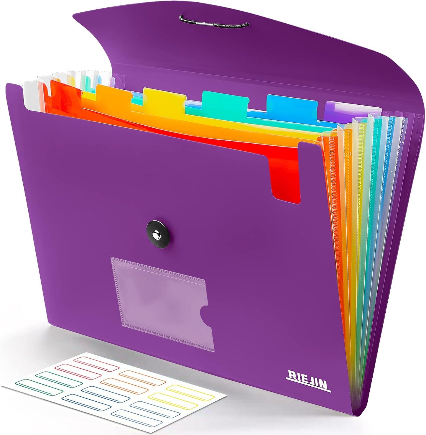 Accordian File Organizer 7 Pocket Expanding File Folder with Labels, Plastic Expandable File Folder for Documents Letter Size A4 Papers - Purple