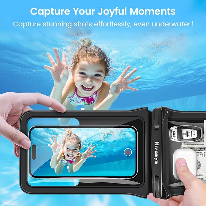 Niveaya Double Space Waterproof Phone Pouch - 2 Pack, Waterproof Phone Lanyard Case with iPhone 16/15/14/13/12 Pro Max up to 8.3", Phone Dry Bags for Vacation Beach Pool Kayak Cruise Travel Essentials