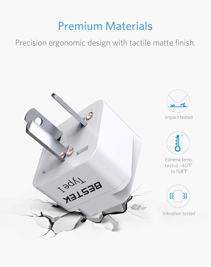 BESTEK Worldwide Travel Plug Adapter Set, Grounded Universal Power Plug Adapter for USA to US, EU, AU, UK, GE, HK and More- 8 Packs