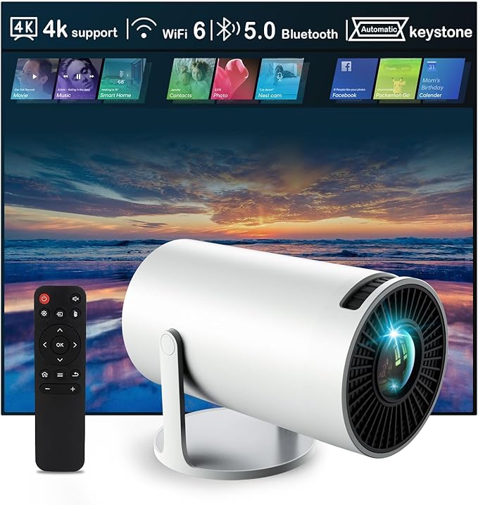 Mini Projector with WiFi and Bluetooth, 4K Support JAOKPO Outdoor Portable Movie Projector Built-in Android 11 system Auto Keystone Home Smart Projector for Phone/TV Stick/Laptop